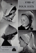 Vintage Patons 1088 Knitting Pattern – 4 Children’s Hats in DK – PDF
