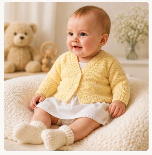 Baby Cardigan Knitting Pattern PDF, V Neck & Button Cardigan, 19 Inch, 0–6 Months
