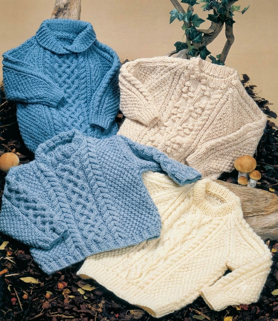 Aran Sweaters Baby Children Knitting Pattern 18–28in PDF