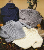 Aran Sweaters Baby Children Knitting Pattern 18–28in PDF