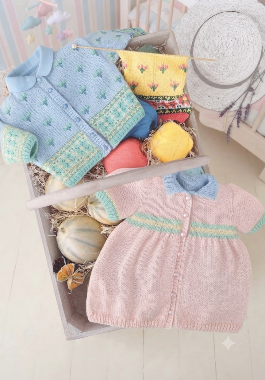 Baby Girls Dress and Cardigan Knitting Pattern (3-24 Months) – Colourwork DK PDF