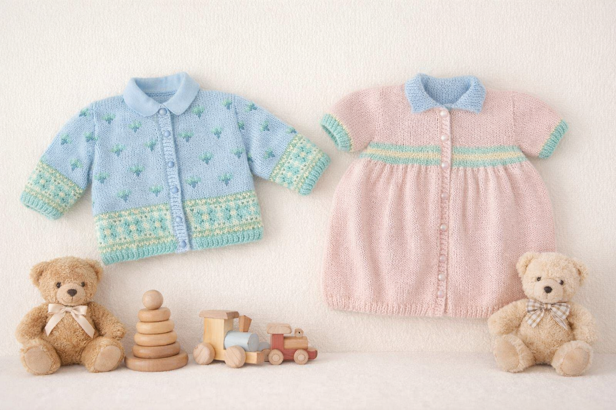 Baby Girls Dress and Cardigan Knitting Pattern (3-24 Months) – Colourwork DK PDF