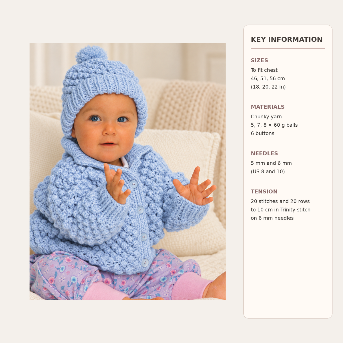 Chunky Baby Jacket and Hat  Knitting Pattern: Blackberry Stitch (PDF Download)