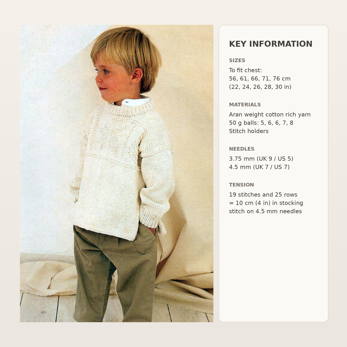 Boy-Crew Neck-Tunic- sweater - Jumper- Easy Knit- chest 22-30 inches- Download PDF- Aran- 10ply yarn PDF KNITTING Pattern