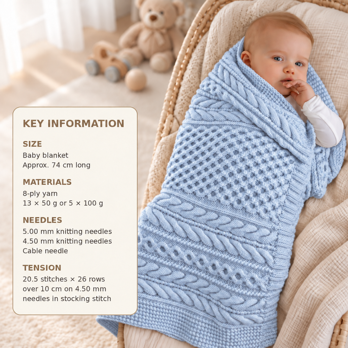 Baby  Cable Blanket  DK-8ply Merino ~  knitting Pattern Download pdf