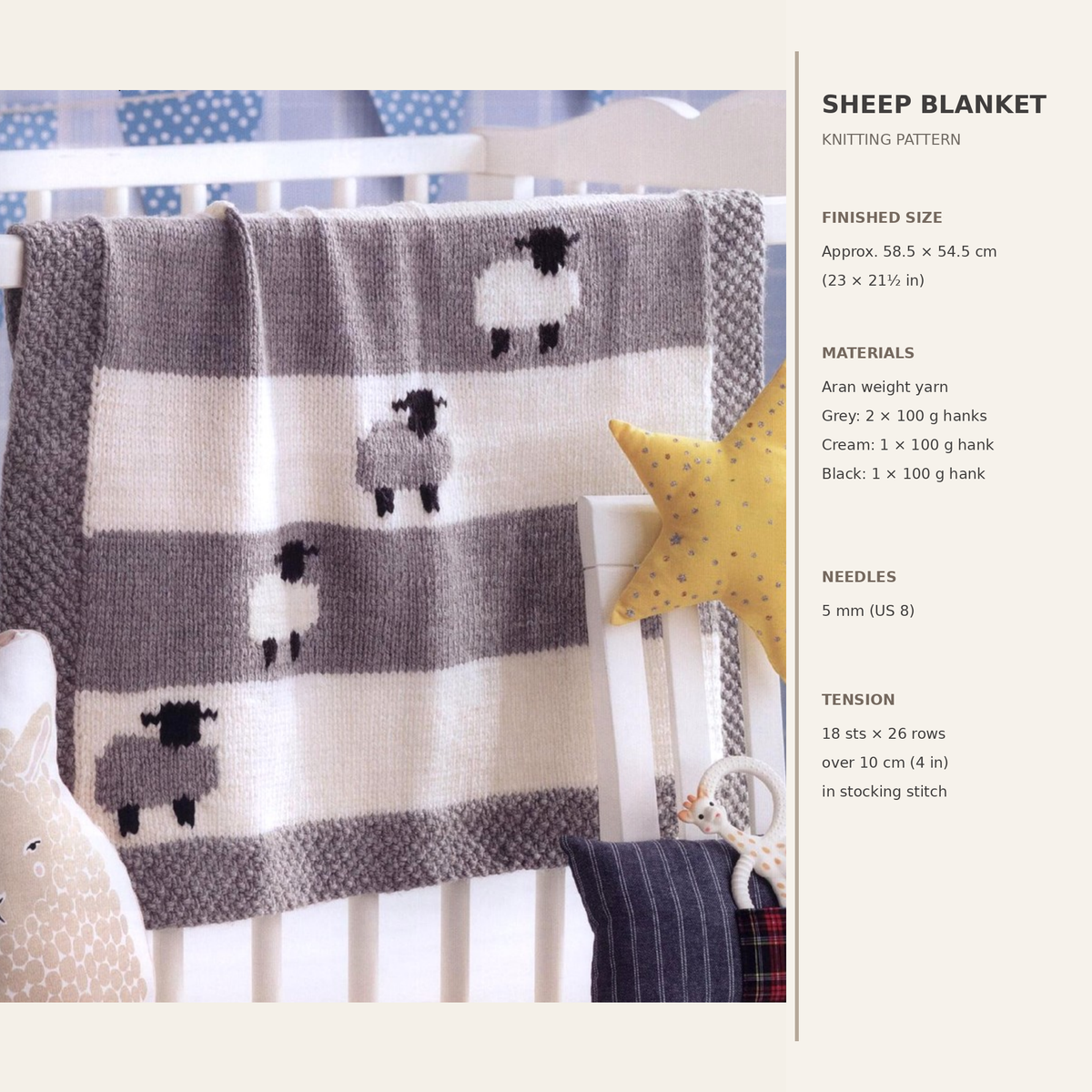 Baby Sheep Pram Blanket-Afghan in Aran- 10ply- worsted wool 23 x 21" PDF Knitting Pattern Instant Download