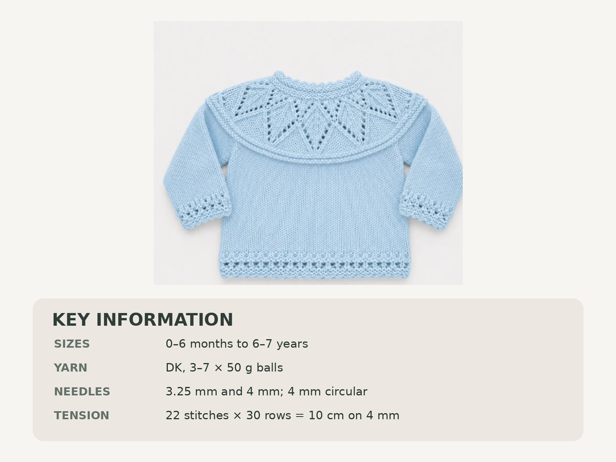 Baby Child Sweater Knitting Pattern PDF, Eyelet Yoke Jumper, DK, 0–7 Years
