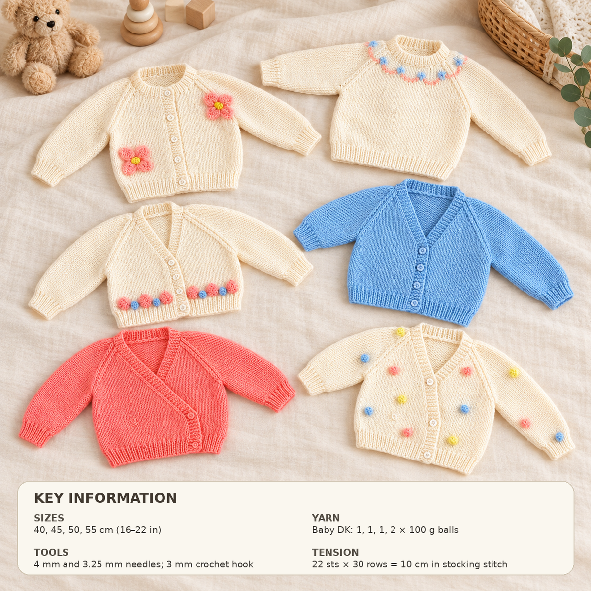 Baby Crew V Neck Cardigans & Sweater, Raglan Sleeve, Ribbed, Easy Knit, DK yarn, 16 - 22 chest, Vintage knitting pattern (PDF Download)
