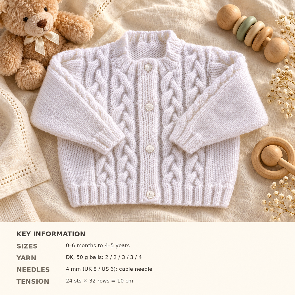 Baby Cable jackets Cardigans- 2 styles -DK (8ply)- Easy Knit- Instant download- Birth-5 years PDF Knitting Pattern