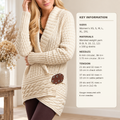 Vintage Aran Knit Cardigan Pattern, bold design Ladies Worsted Wool (PDF Download)