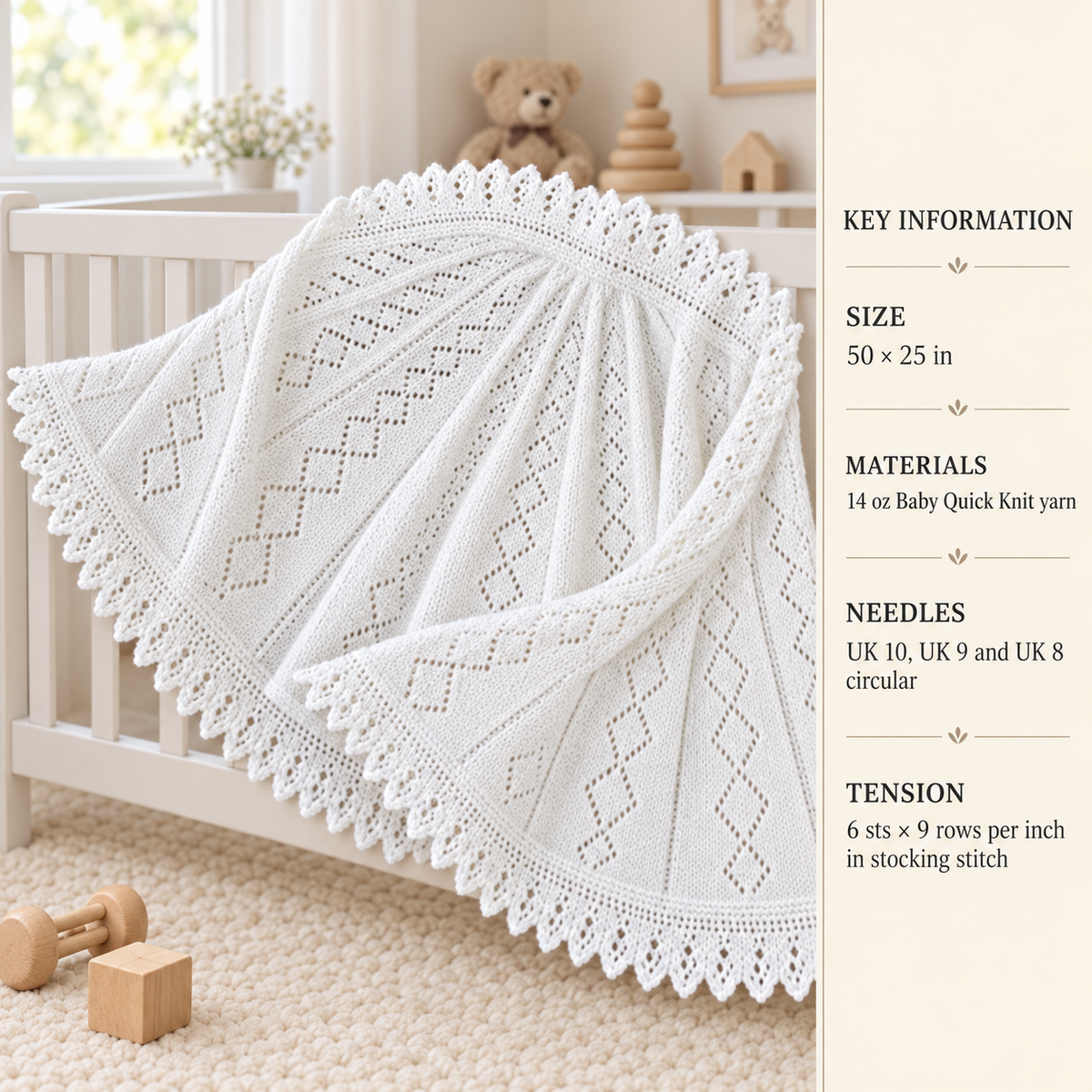 Vintage  semi Circular Baby Shawl - Blanket Knitting Pattern-Baby quick knit yarn PDF Instant download PDF-Vintage knitting, see description
