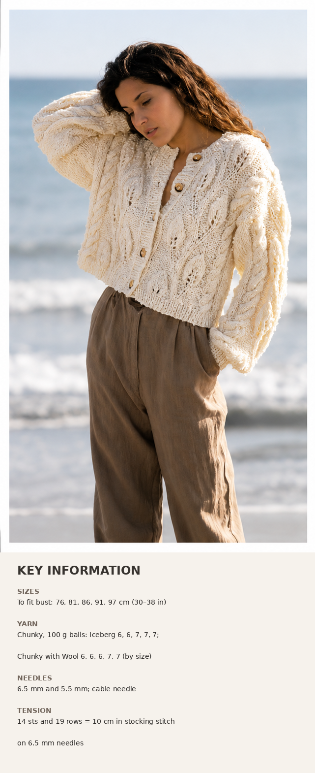 Ladies Cropped Cable - Leaves chunky Jacket-Cardigan 30-38ins Chunky wool- Instant Download Knitting Pattern PDF