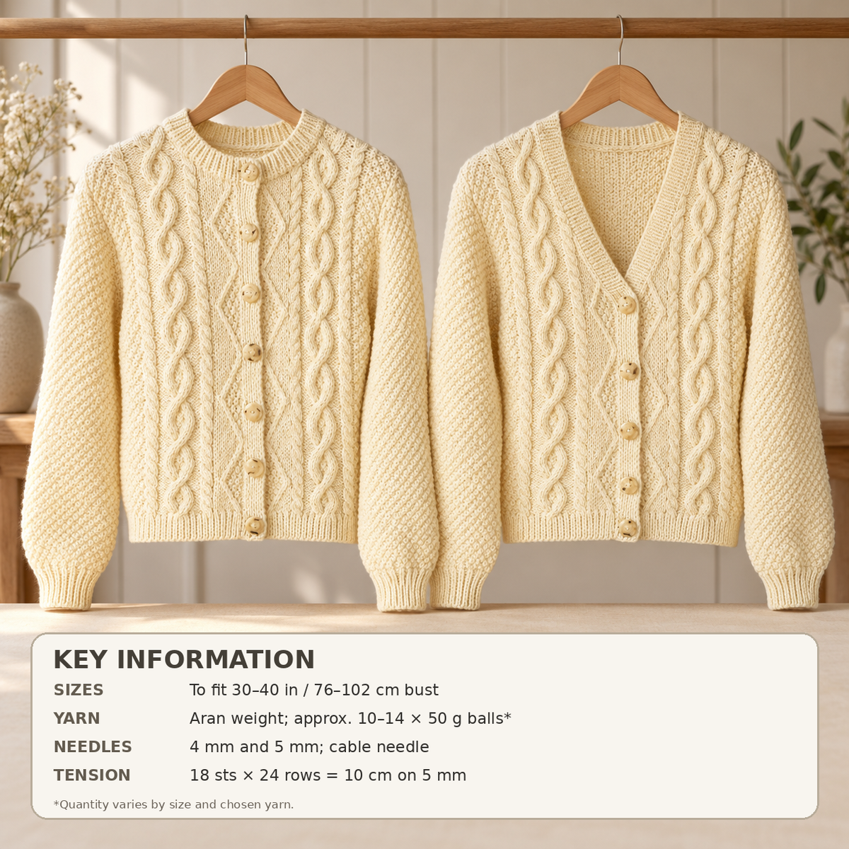 Woman's Aran Cable-Short Cropped-Cardigan Aran 10 Ply Worsted wool - fits 30-40" chest. Knitting Pattern