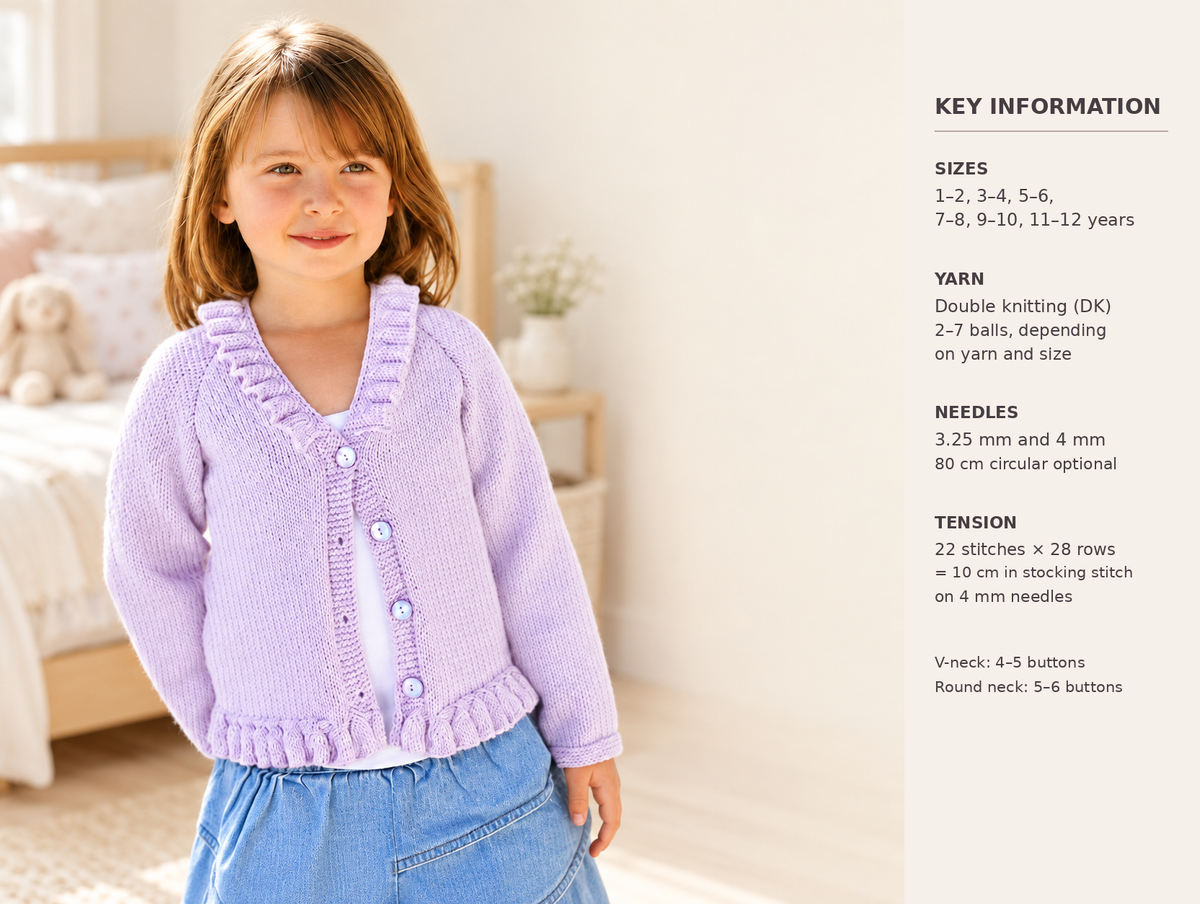 Girls Cardigan Knitting Pattern PDF, V Neck & Collared Cardigan, DK, 1–12 Years