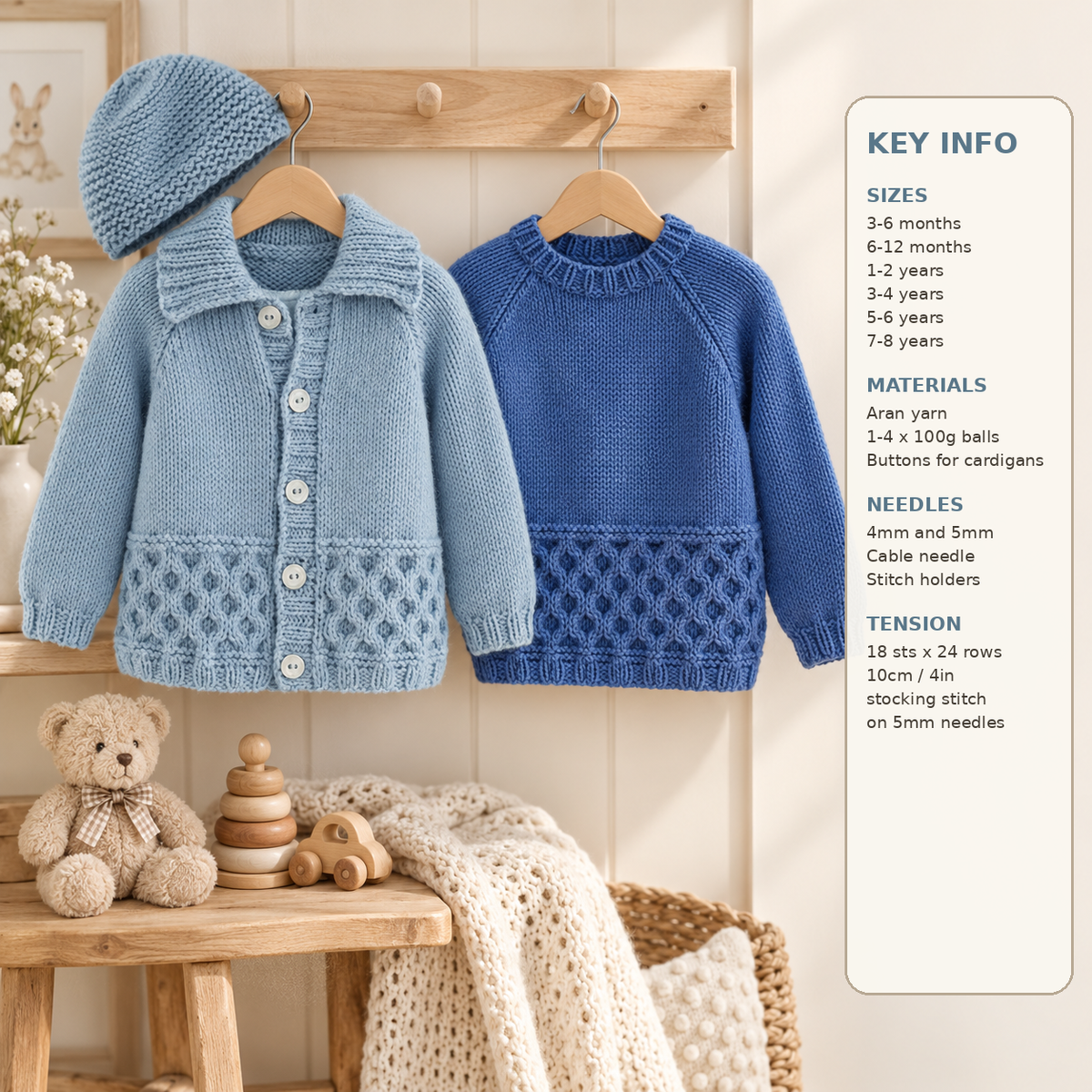Easy Knit Girls-Boys Cardigan with hood -Cardigan with collar and Sweater- Aran 10/ply wool-Knitting Pattern- Download PDF  18-28 chest
