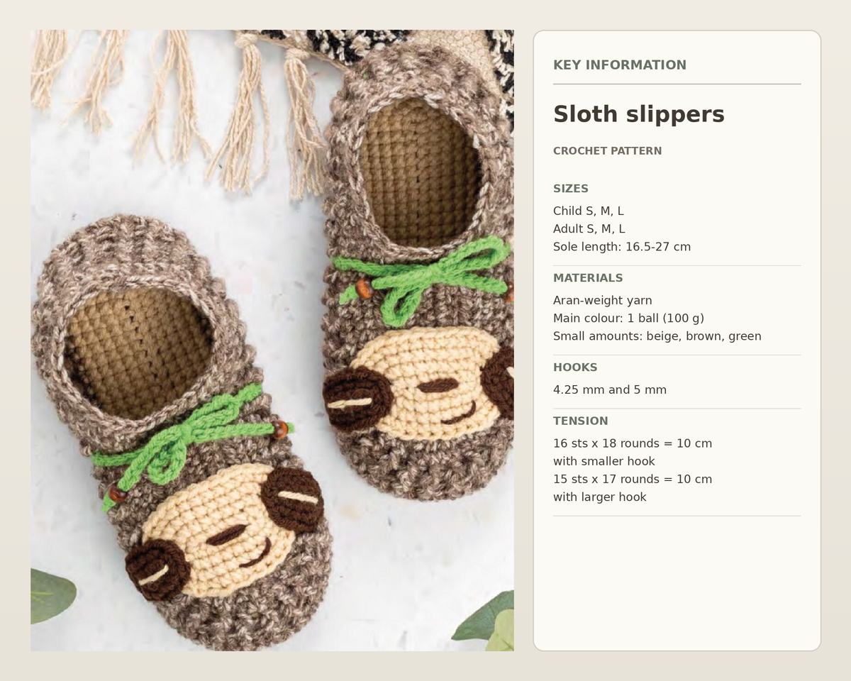 Baby Sloth Slippers- shoes to crochet in Aran 10 ply Worsted wool Childrens Adult sizes Crochet Pattern Download PDF