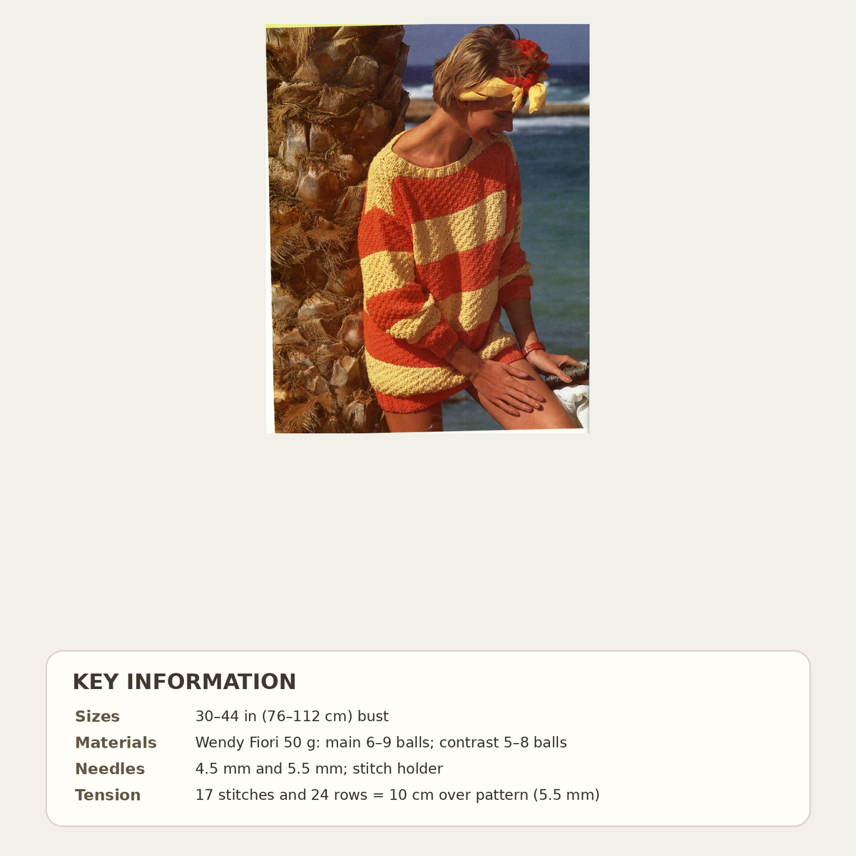 Easy Woman's Striped Round Neck Textured Jumper- Sweater 30"- 44"- Easy  Aran 10 ply Worsted wool Knitting Pattern