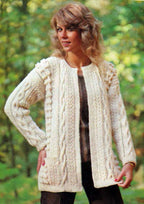 Woman's  winter aran cable jacket edge to edge ~ jacket with pockets 34"~ 40" ~ aran ~ 10 ply wool needed ~ knitting pattern pdf  download