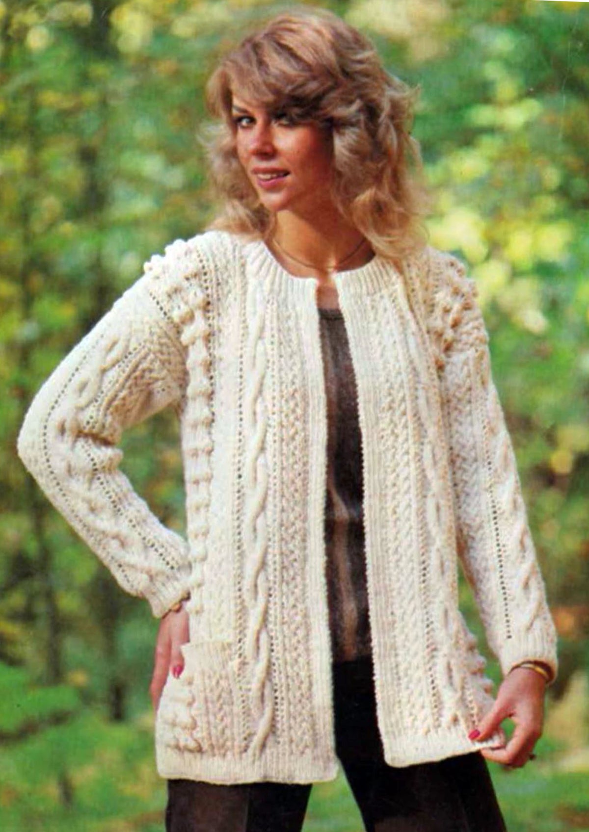 Woman's  winter aran cable jacket edge to edge ~ jacket with pockets 34"~ 40" ~ aran ~ 10 ply wool needed ~ knitting pattern pdf  download
