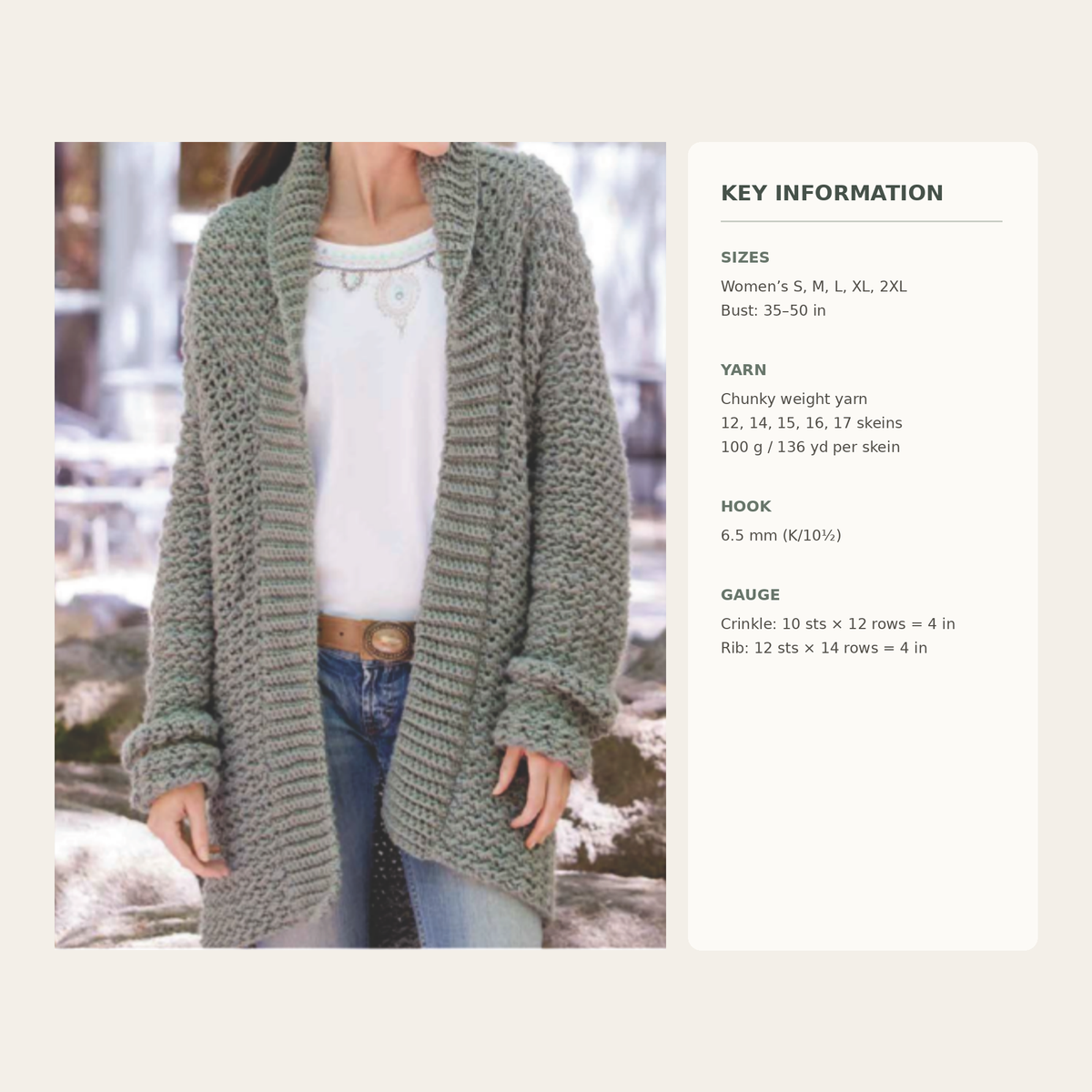 Chunky Crochet Hoodie Sweater Pattern – Women's Bulky 12 Ply (PDF Download)