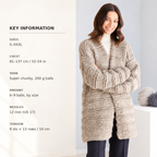 Woman's Cosy Long Textured Coat Jacket Drop Sleeve 32" 54" ~ Super Bulky Easy Knitting Pattern PDF Instant download