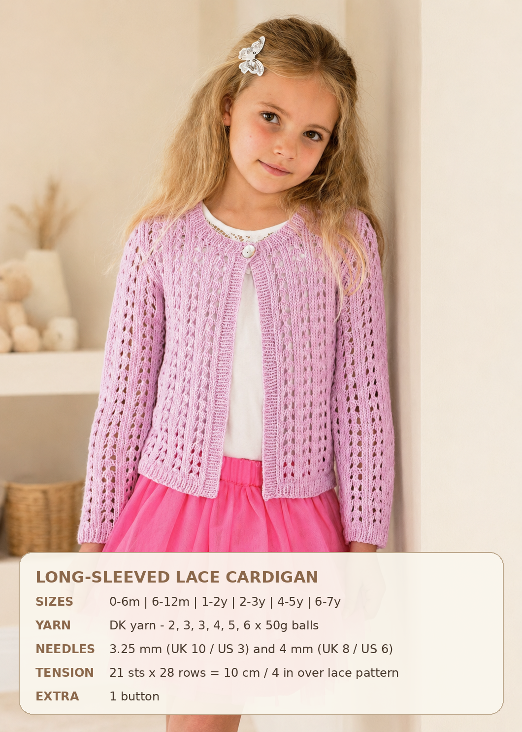 Lacy long sleeved cardigan & Sleeveless Summer cardigan in DK- 8 ply wool- fits chest 16 ~ 26" (0-7 yrs)