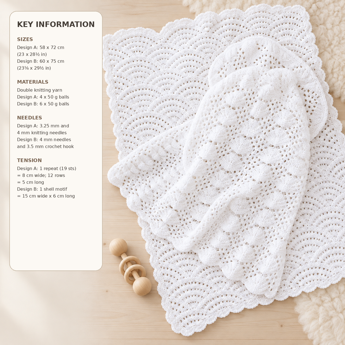 Scallops & Sea Shell Pattern Baby Blankets ~ DK Knitting Pattern