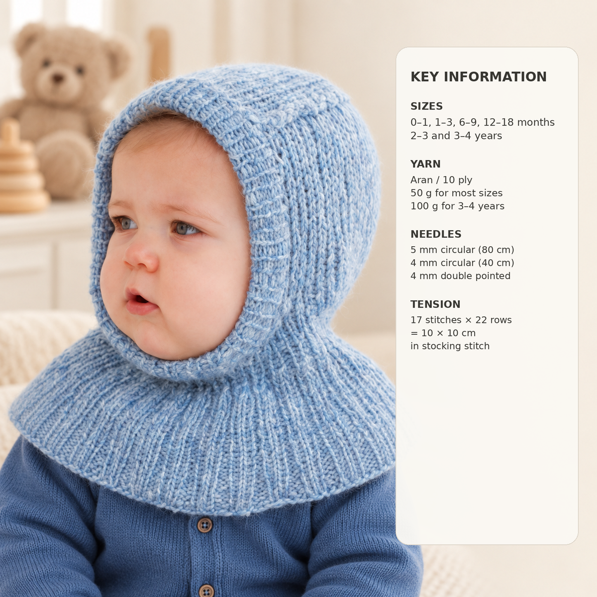 Vintage Baby Balaclava Knitting Pattern: Garter Stitch Rib Neck (PDF Download)