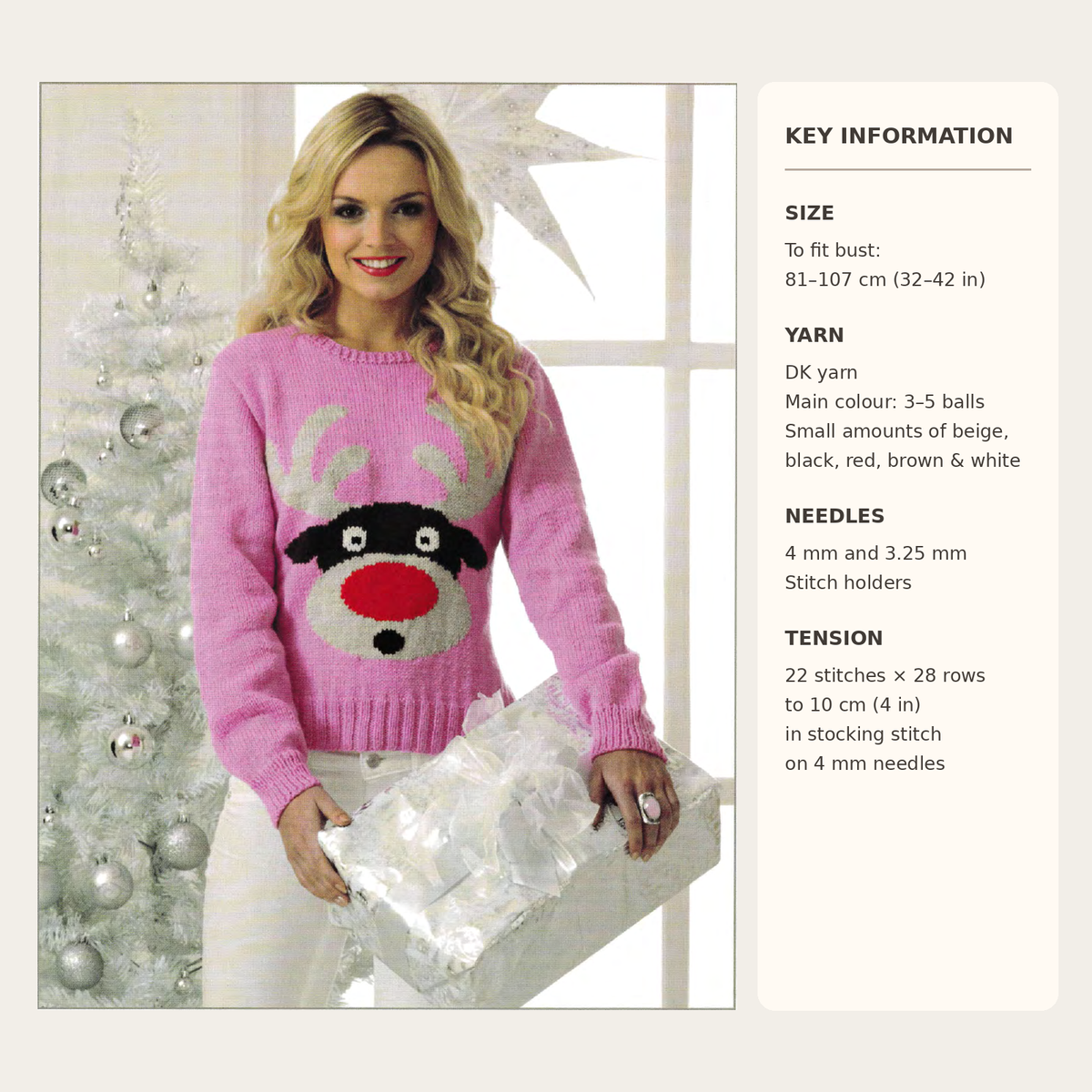 Vintage Reindeer Christmas Sweater Knitting Pattern – Woman's Jumper (PDF Download)