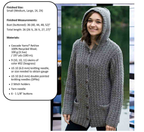 Womens Hooded Cable Rib Longline Cardigan Jacket Pockets Hood 36"- 52" Larger Sizes Aran 10 Ply Worsted