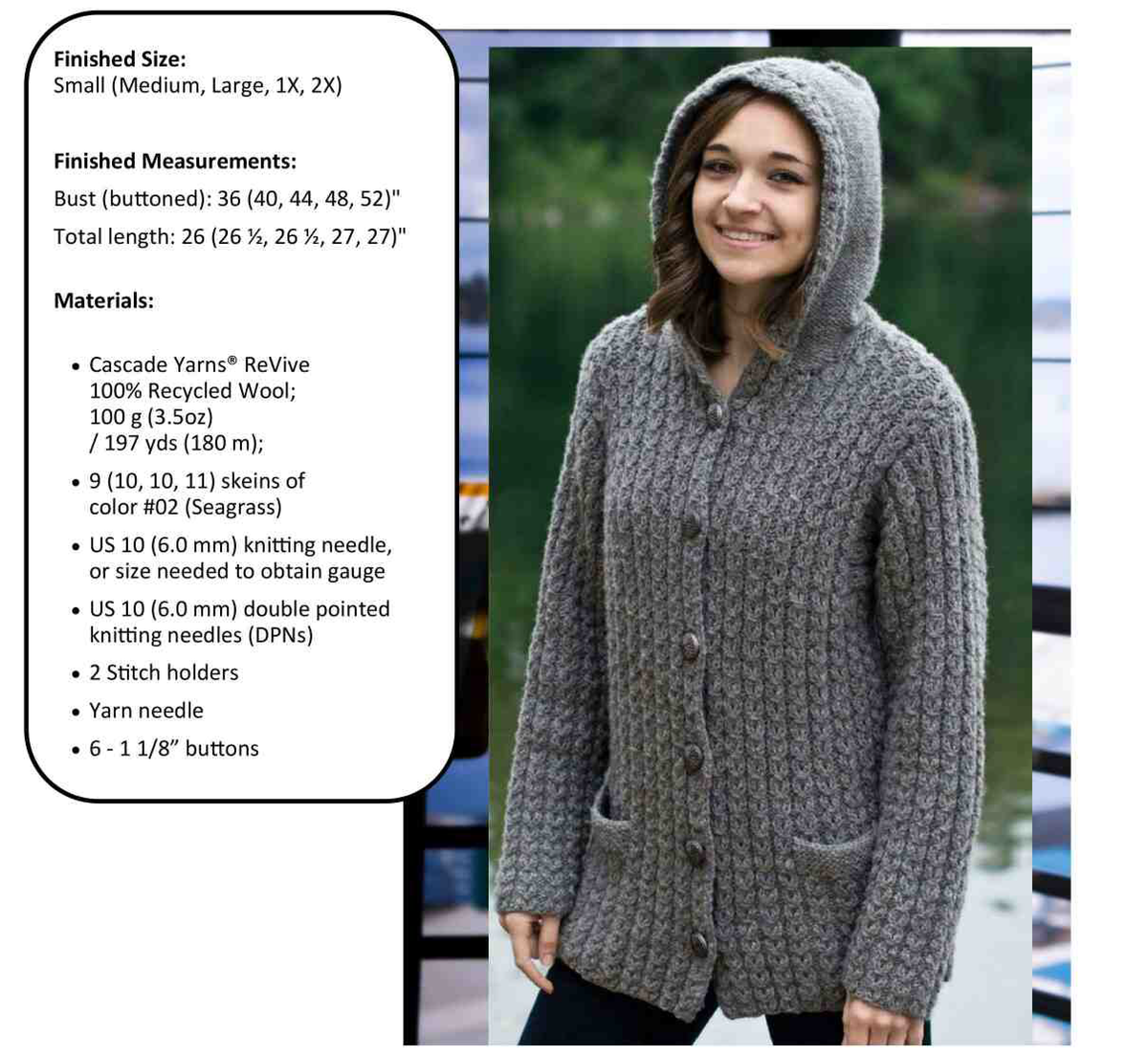 Womens Hooded Cable Rib Longline Cardigan Jacket Pockets Hood 36"- 52" Larger Sizes Aran 10 Ply Worsted