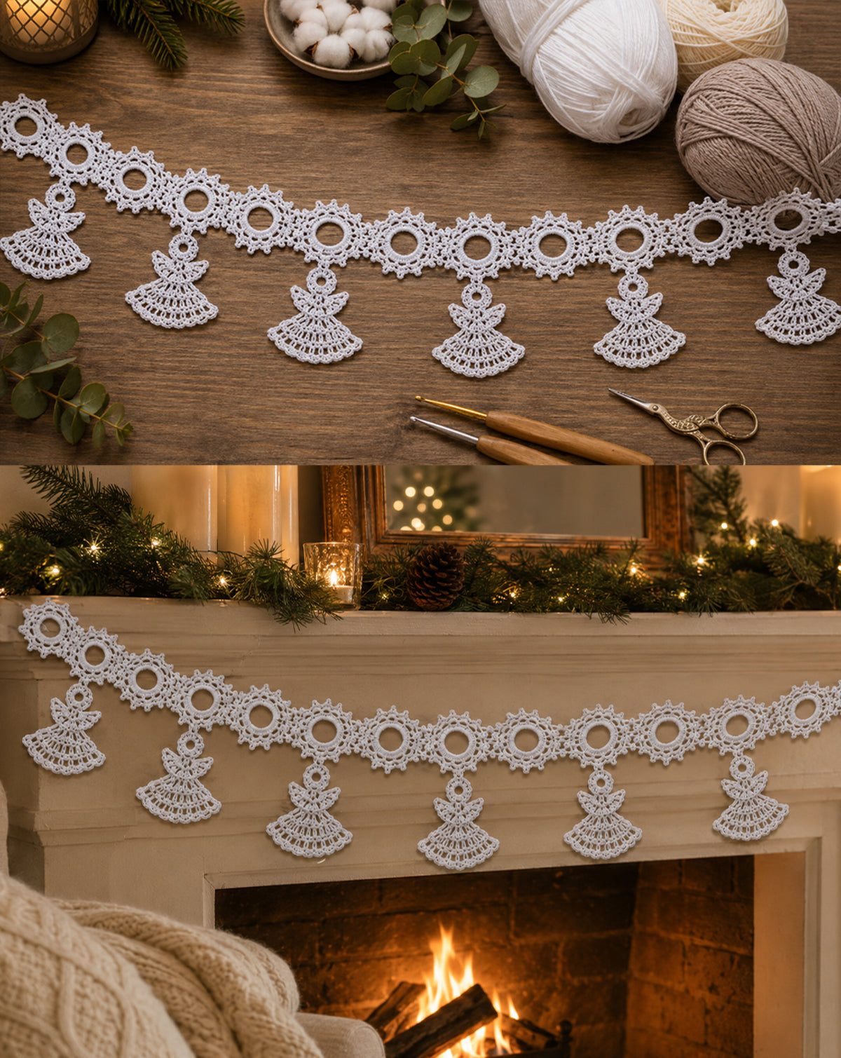 Vintage Christmas Garland Mini Angels & Angel Ornaments Tree Trims Xmas Holiday Decoration Cotton Thread Crochet Pattern  Download PDF