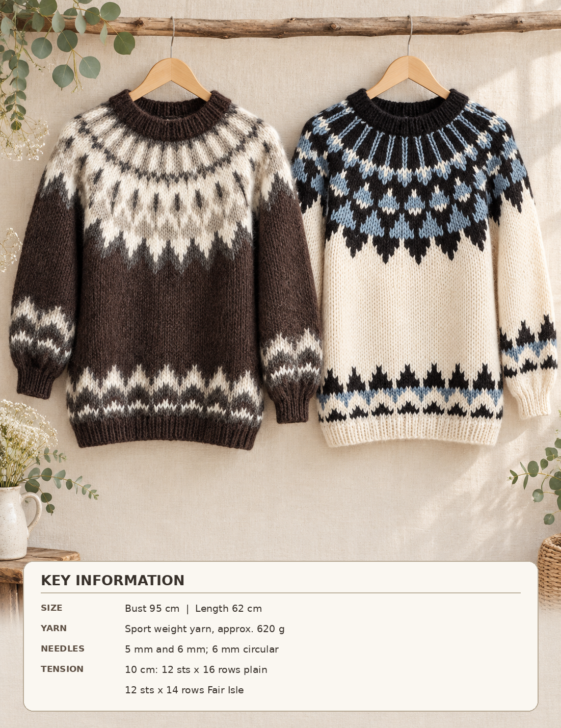 Woman's Fair Isle Yoke Sweater Knitting Pattern, Chunky Icelandic Yarn (PDF Download)