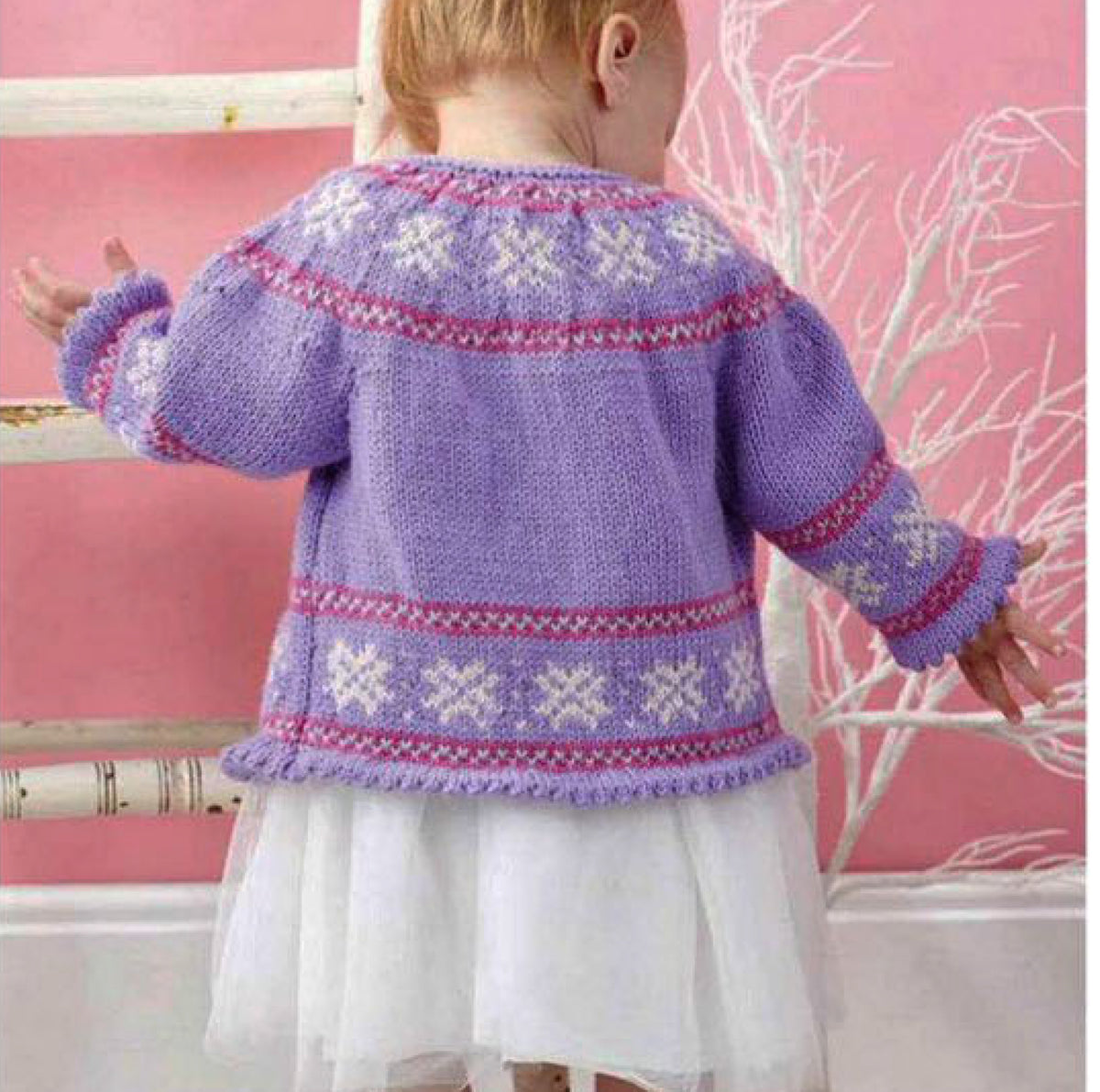Yoked Snowflake Motif Cardigan - Christmas Knitting Pattern DK (8ply) 18 - 21"  3 - 18 Months- Girls Download PDF Fair isle  Holiday Knits