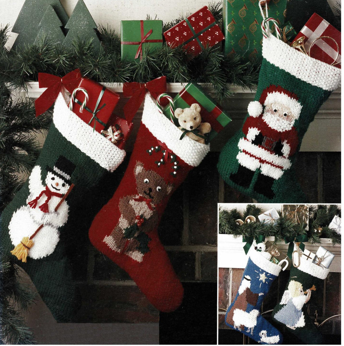 Christmas Stocking Knitting Patterns PDF, Santa, Snowman, Teddy Bear, Angel & Shepherd, 5 Designs, Worsted Yarn