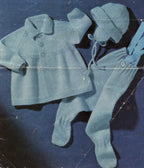 Baby Boy- Pram set-Jacket, leggings, hat, - DK 8ply Yarn 6-9 months knitting pattern