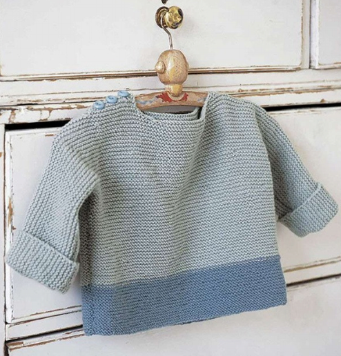 Beginner Garter Stitch sweater  Knitting Pattern – Button Shoulder, 4ply
