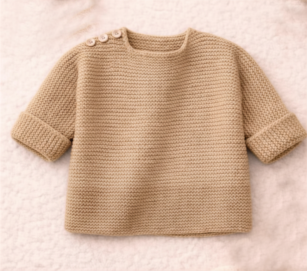 Beginner Garter Stitch sweater  Knitting Pattern – Button Shoulder, 4ply