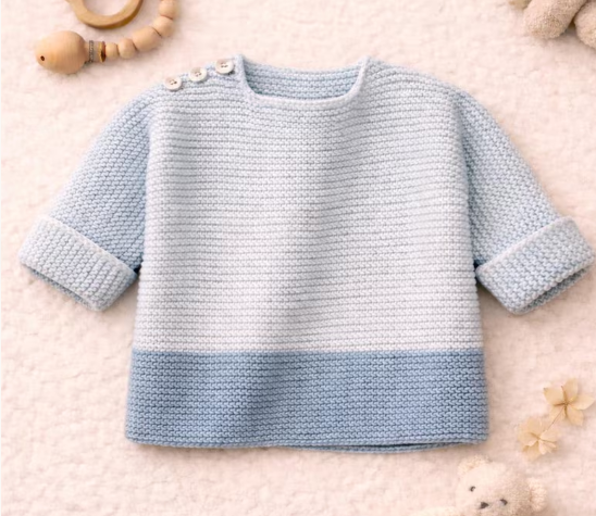 Beginner Garter Stitch sweater  Knitting Pattern – Button Shoulder, 4ply