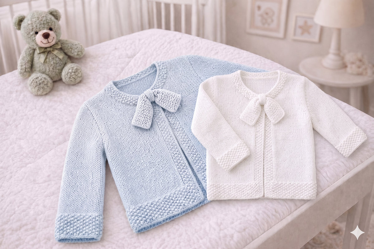 Girls Garter Stitch Yoked Bow Sweater Jumper -  Birth- 3 Years DK 8 Ply Light Worsted Knitting Pattern PDF download- Knitted flat to yoke (Copy)