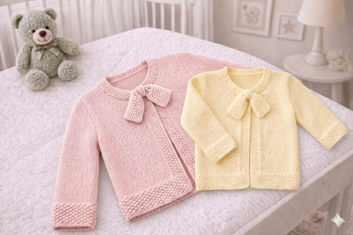 Girls Garter Stitch Yoked Bow Sweater Jumper -  Birth- 3 Years DK 8 Ply Light Worsted Knitting Pattern PDF download- Knitted flat to yoke (Copy)