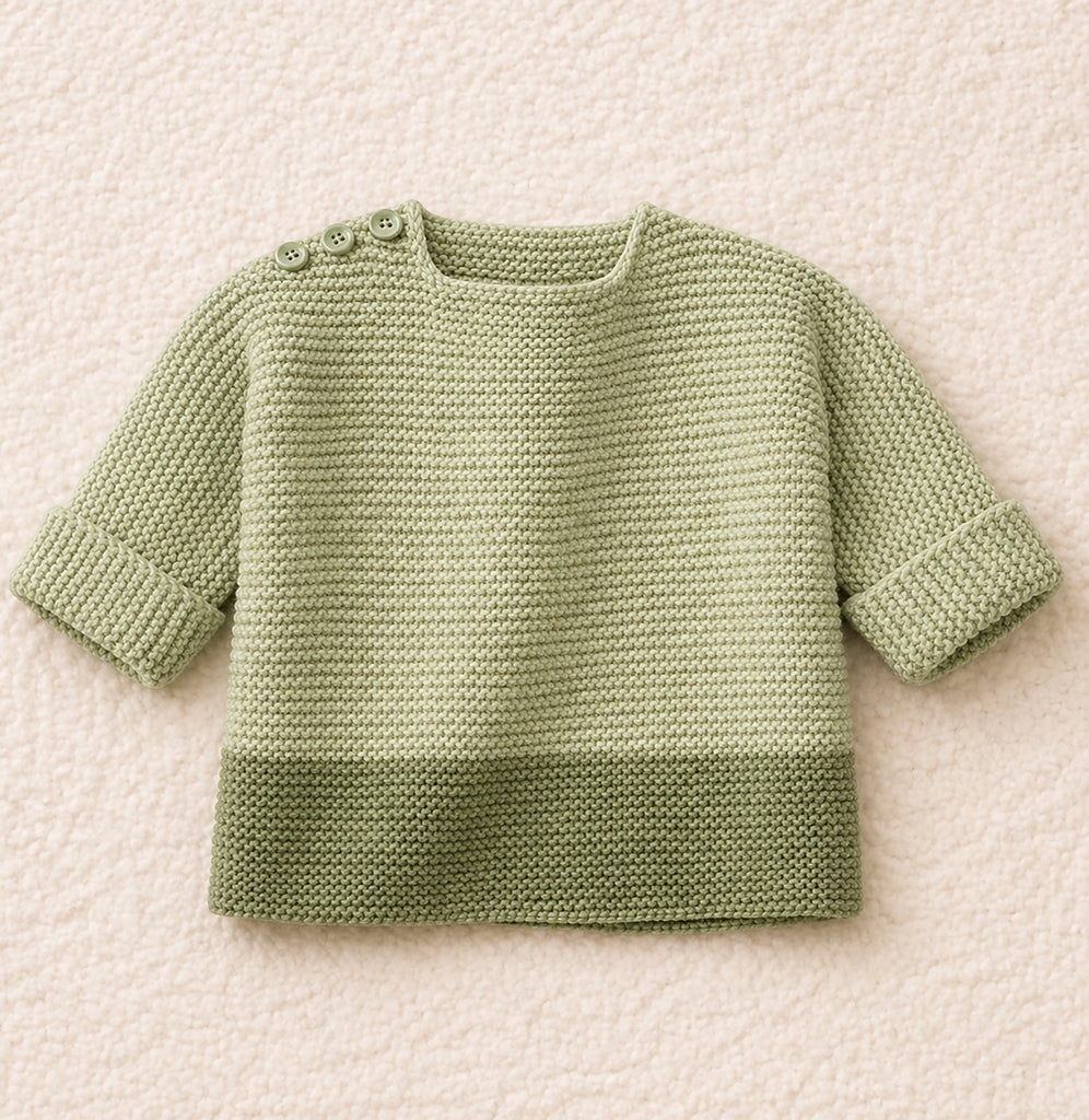 Beginner Garter Stitch sweater  Knitting Pattern – Button Shoulder, 4ply