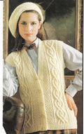 Woman's Cable Gilet Waistcoat and beret- Cardigan sleeveless cardigan- Knitting pattern- chest 32 -36" Download PDF-
