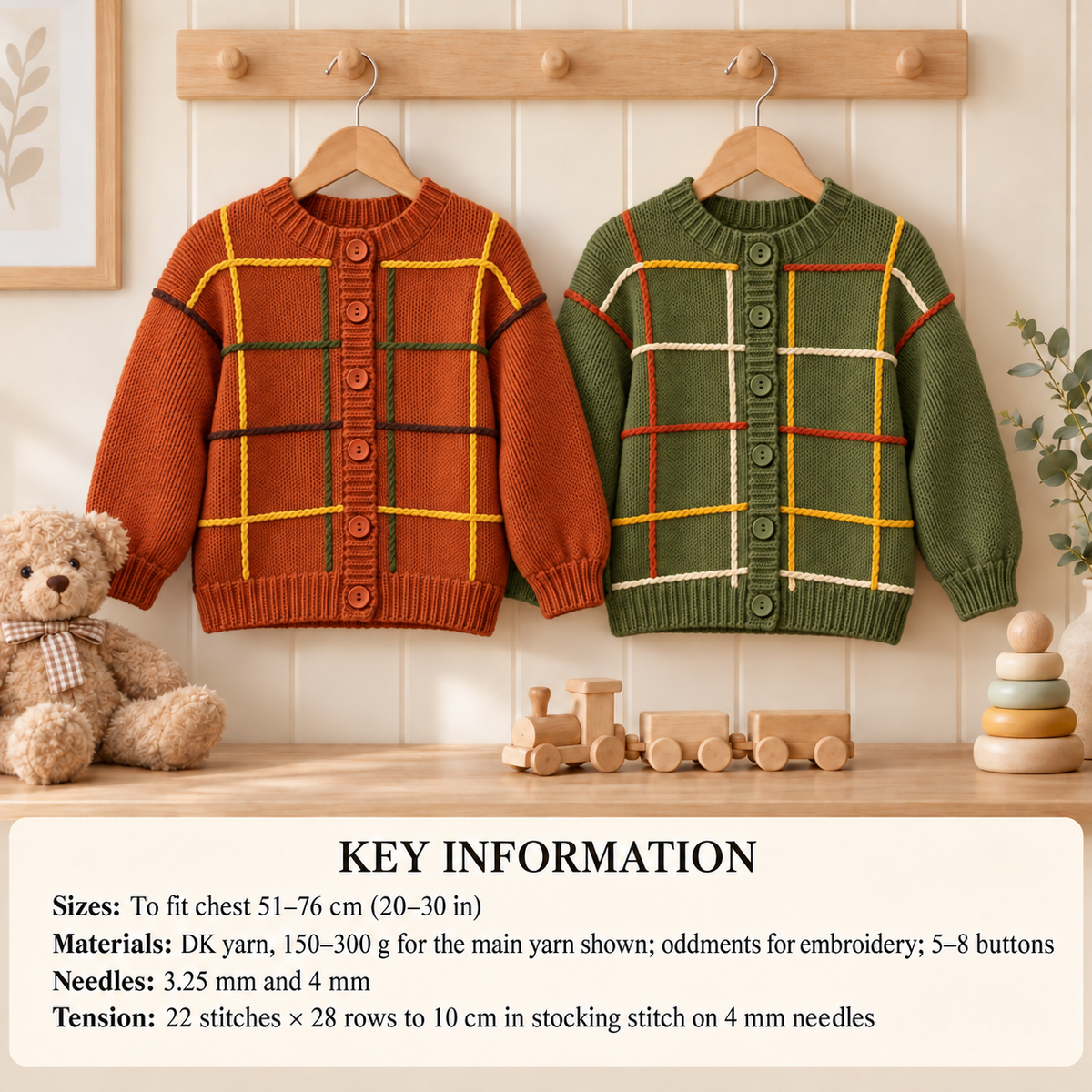 Childs - Girls stripped Cardigan knitting pattern in DK (8Ply) Round neck drop sleeved size 20"- 30" chest Knitting Pattern