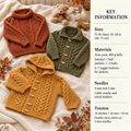 Children's Roll Neck Raglan Sweater Cardigan with collar & Hooded jacket 18" - 28" Aran 10 Ply Worsted Knitting Pattern pdf