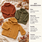 Children's Roll Neck Raglan Sweater Cardigan with collar & Hooded jacket 18" - 28" Aran 10 Ply Worsted Knitting Pattern pdf