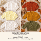 Baby Textured Round -V neck &  Cross over-  Cardigans -Knitting pattern - 16 - 22" chest Knitted in 4 ply Fingering  Download PDF-3 styles
