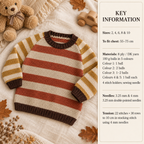 Easy Beginners round neck Stripe Sweater - Fits 55cm -75 cm chest DK 8 Ply Light Worsted -  Knitting Pattern pdf Digital Download Boys-Girls