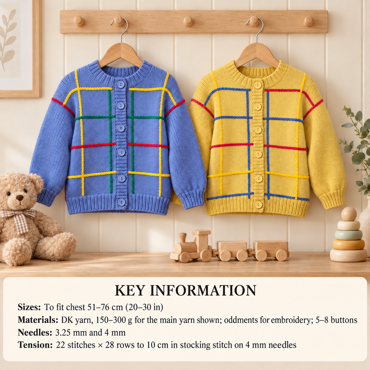 Childs - Girls stripped Cardigan knitting pattern in DK (8Ply) Round neck drop sleeved size 20"- 30" chest Knitting Pattern