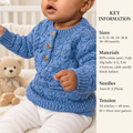 Boy's Knitted Textured Button front cable textured sweater- Round neck- knitted in DK 8 ply Light worsted wool-Knitting Pattern Download PDF